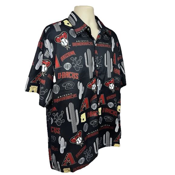 Arizona Diamondbacks MLB Baseball Mens Black Graphic Hawaiian Button Up Shirt XL - Picture 3 of 7
